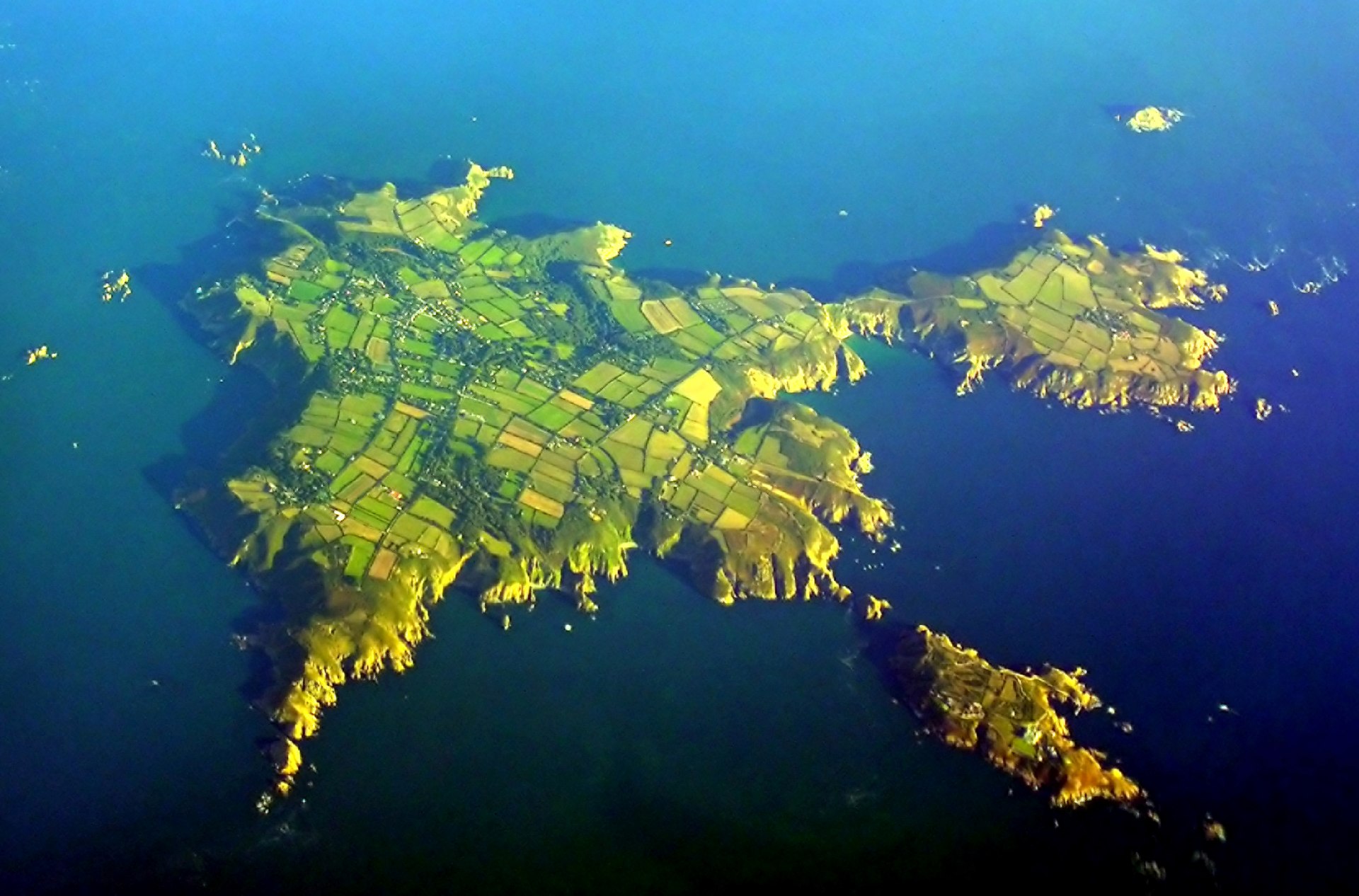 Real aerial photo of Sark, Channel Islands